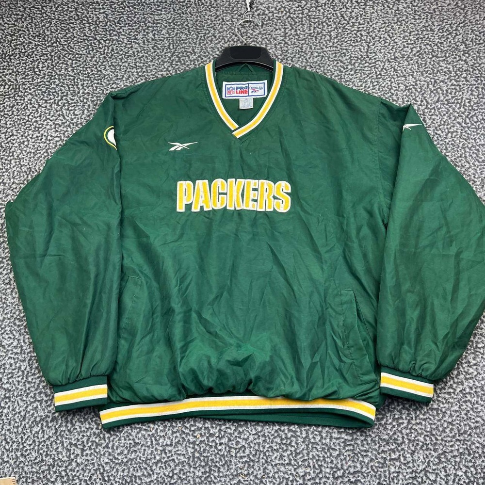 Vintage Green Bay Packers Windbreaker Pullover XL Green Reebok NFL Pro Line